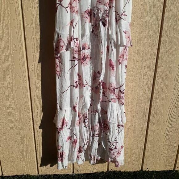 Cotton Candy Boho Romantic Feminine Floral Raw Hem High Slit Maxi Dress Sz M - Picture 8 of 16